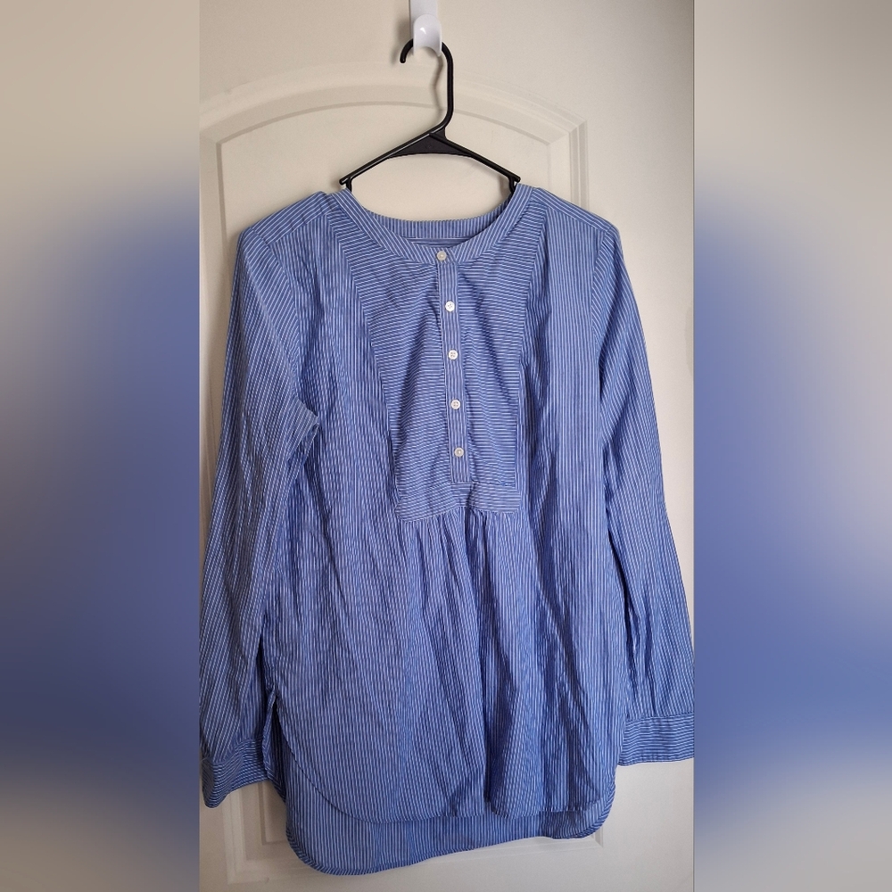 Loft Cotton Womens Top Sz M Blue Striped Button-Down TOP BOHO CASUAL LIGHTWEIGHT